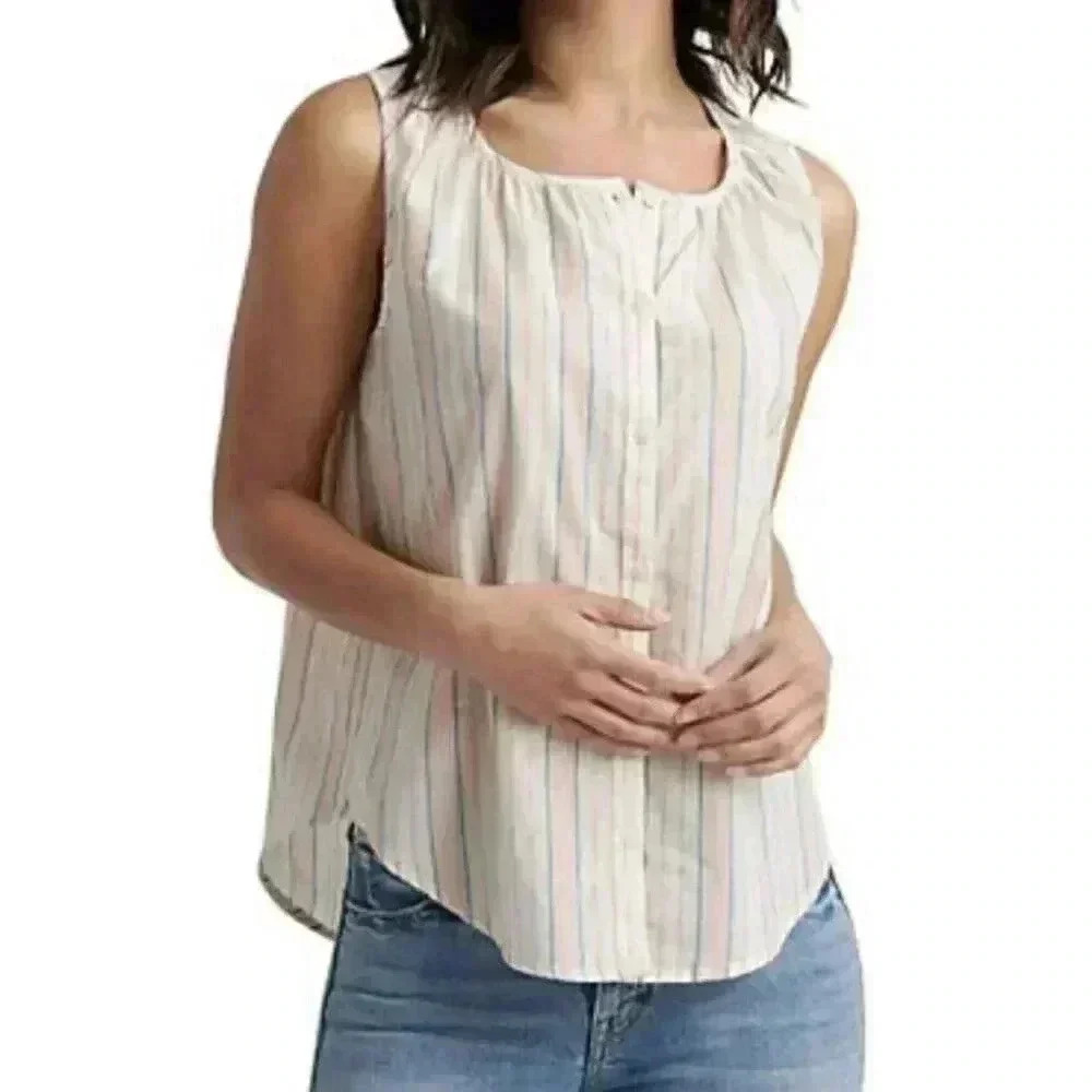 Lucky Brand Striped Sleeveless Shirt Button Front XS Pastel NEW 630